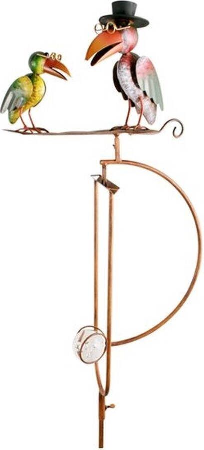 Rawa Geschenken Metalen tuinsteker pendule vogels in een goed gesprek kleur multi- afm. 33x15x135 cm tuindecoratie tuinbeeld