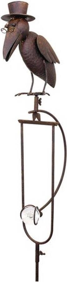 Rawa Geschenken Metalen tuinsteker pendule wijze Kraai kleur bruin afm. 25x12x150 cm tuindecoratie tuinbeeld