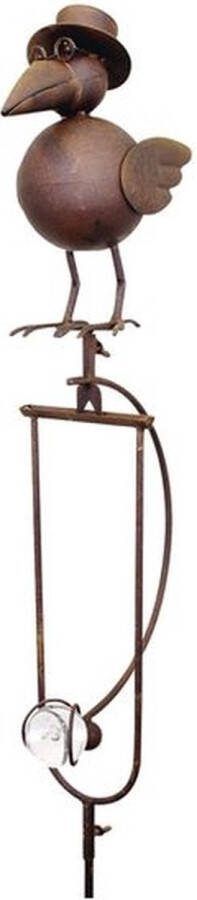 Rawa Geschenken Metalen tuinsteker pendule wijze vogel kleur bruin afm. 25x12x150 cm tuindecoratie tuinbeeld