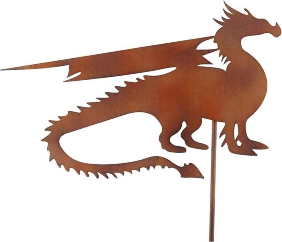 Rawa Geschenken Metalen tuinsteker roest Draak 45x0.1x92 cm roest metaal kleur bruin