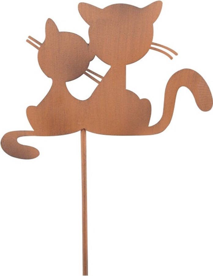 Rawa Geschenken Metalen tuinsteker roest poezen vrienden 45x0.1x90 cm roest metaal kleur bruin