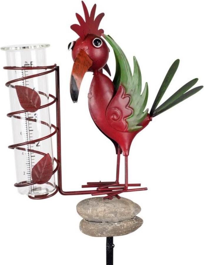 Rawa Geschenken Regenmeter tuinsteker rode vogel 130 cm metaal 1 willekeurige