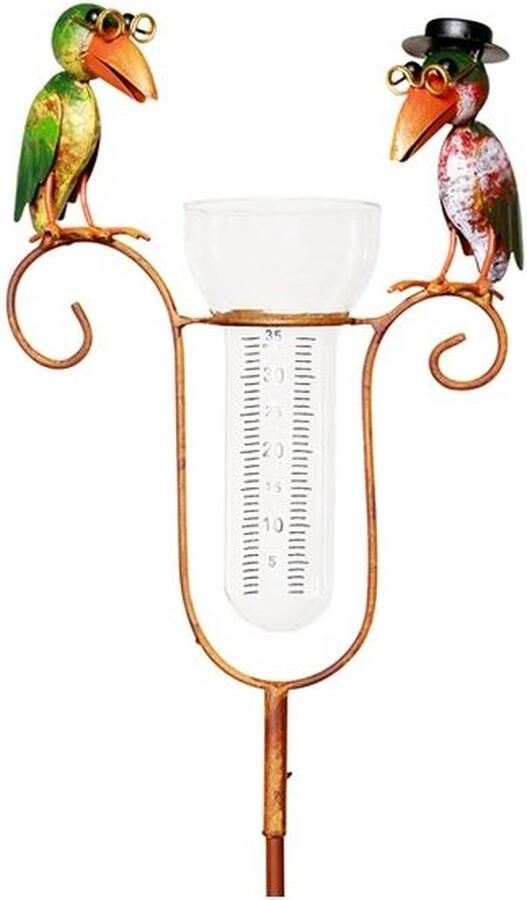 Rawa Geschenken regenmeter vogels op tak metaal tuinsteker 24x8 25x129 5 cm