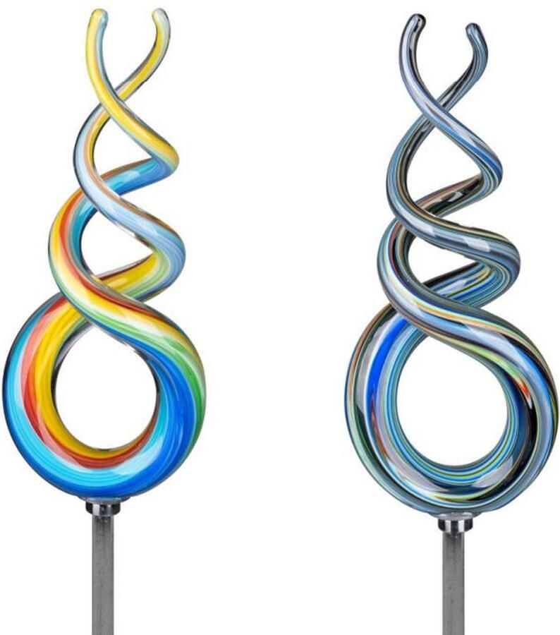 Rawa Geschenken Tuinsteker glas curl mond geblazen 140 cm hoog incl staaf tuindecoratie 1 willekeurige kleur