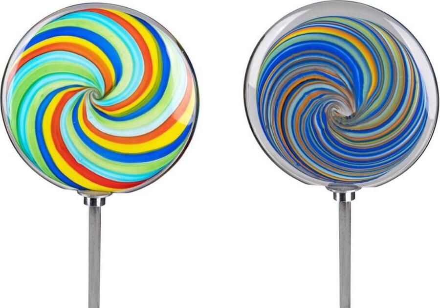 Rawa Geschenken Tuinsteker glas kleurrijke disk lolly mond geblazen 130 cm hoog 1 willekeurige kleur tuinbeeld