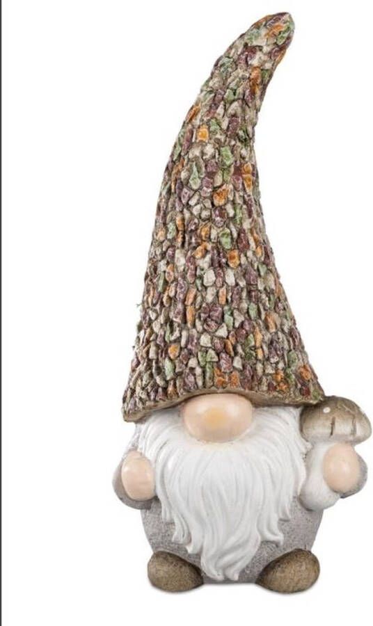 Rawa Geschenken Tuinkabouter gnoom dwerg met paddenstoel multi color 42 cm hoog gietsteen handgemaakt