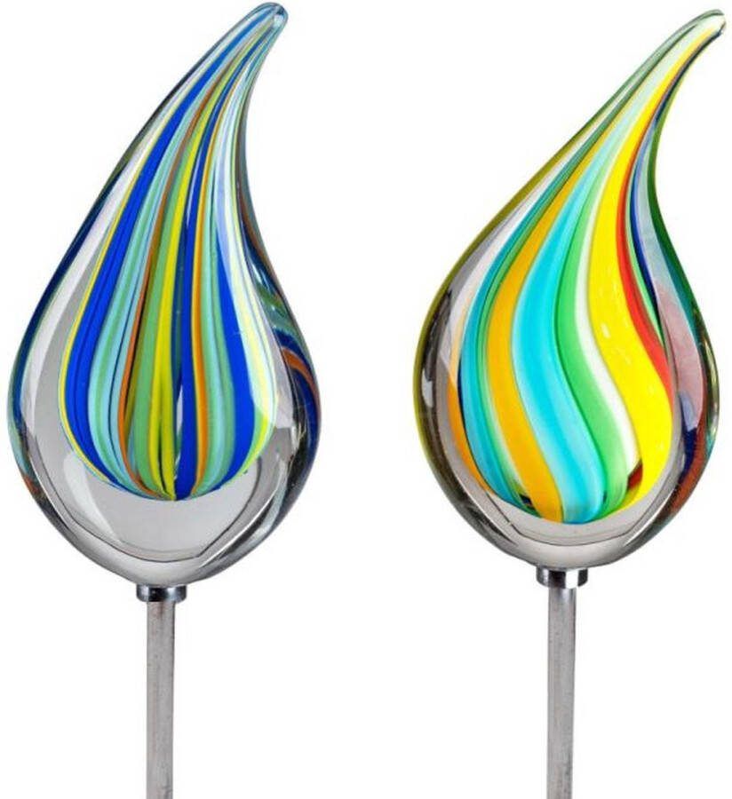 Rawa Geschenken tuinsteker glas Beeld druppel mond geblazen 1 willekeurige kleur met staaf 135 cm