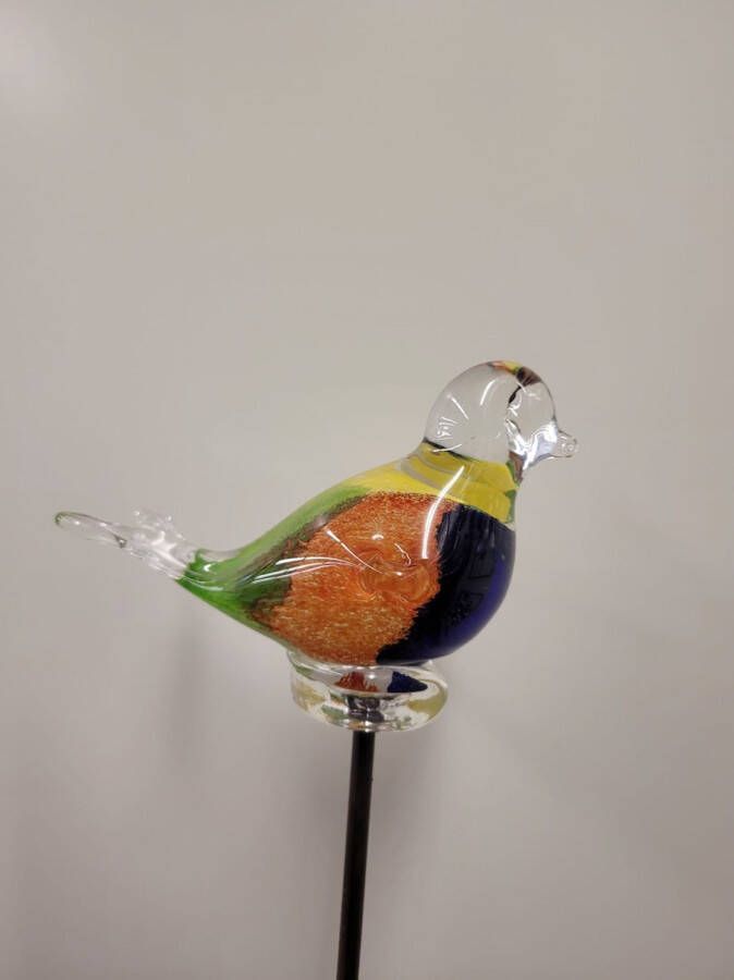 Rawa Geschenken Tuinsteker vogel van glas 50 cm hoog multi fel tuindecoratie