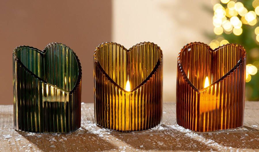 Rawa Geschenken Waxinelicht houder lovely amber Set van 3 9 cm H glas moederdag valentijnsdag herdenken geschenk