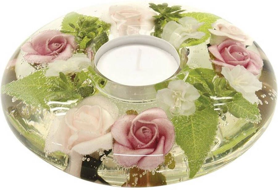 Rawa Geschenken Waxinelichthouder met bloemen charlotta glas ovaal 13x13x5
