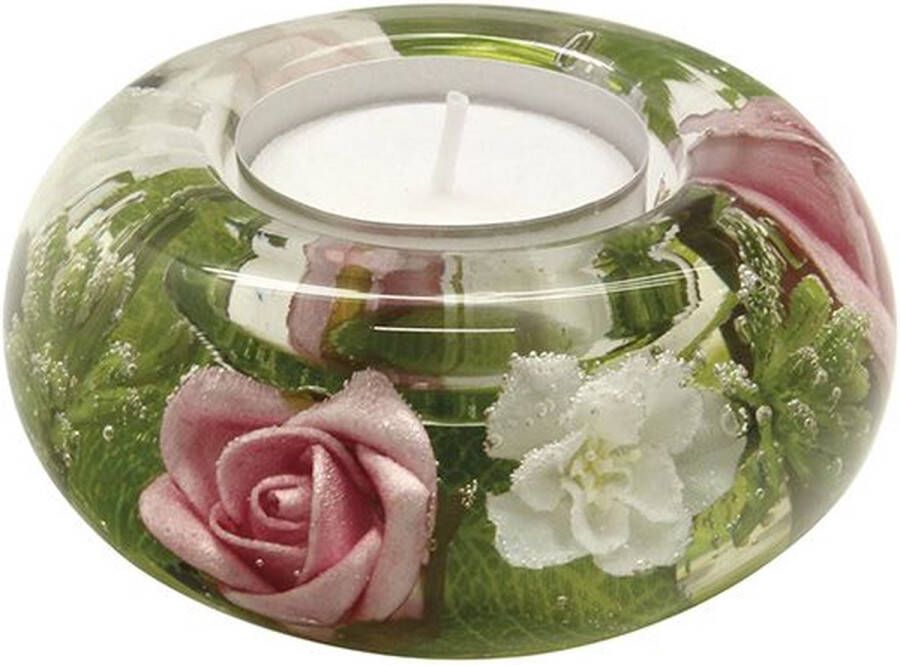Rawa Geschenken Waxinelichthouder met bloemen charlotta glas- ovaal 9x9x5