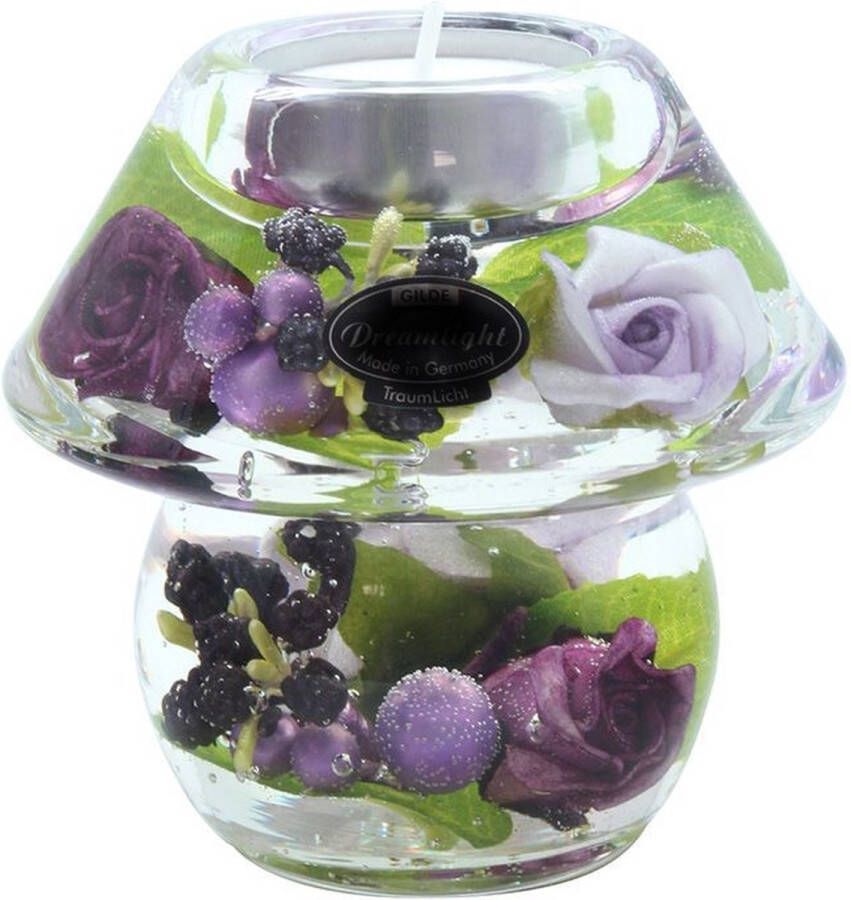 Rawa Handgemaakte waxinelichtje houder met bloemen purple glas paars 10x10 cm kaarshouder