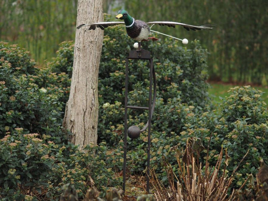 Rawa Metalen tuinsteker vliegende eend beweegt in de wind 100x50x135 tuin decoratie