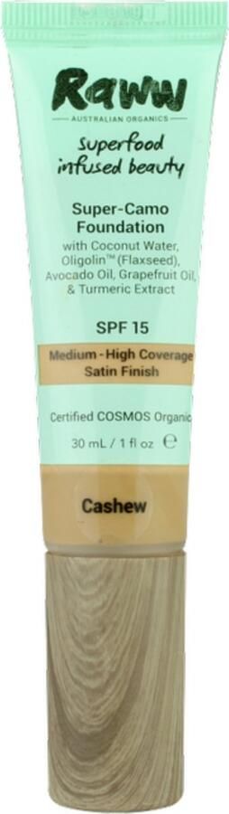 RAWW Cosmetics RAWW Superfood Camouflage Foundation SPF15 Cashew 100% Natuurlijk Verzorgend Doordrenkt met superfoods Alle huidtypes Dierproefvrij