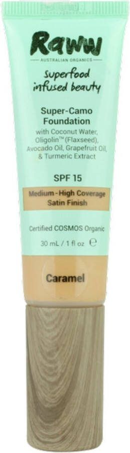 RAWW Cosmetics RAWW Superfood Camouflage Foundation SPF15 Caramel 100% Natuurlijk Verzorgend Doordrenkt met superfoods Alle huidtypes Dierproefvrij