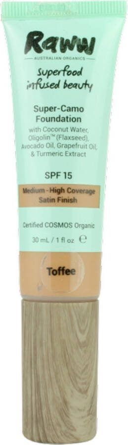 RAWW Cosmetics RAWW Superfood Camouflage Foundation SPF15 Toffee 100% Natuurlijk Verzorgend Doordrenkt met superfoods Alle huidtypes Dierproefvrij