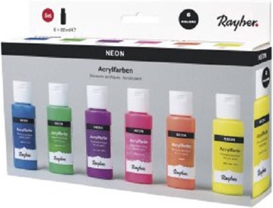 RAYHER Acrylverf neon metallic basisverfset 6 kleuren neonverf set acrylverf van 60ml