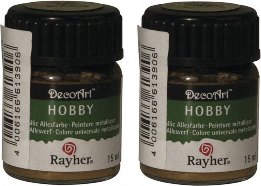 Rayher hobby materialen 2x Gouden acrylverf allesverf potjes 15 ml hobby knutselmateriaal Allesverf Waterverdunbaar Geschikt voor bijna alle ondergronden Hobby schilder materiaal