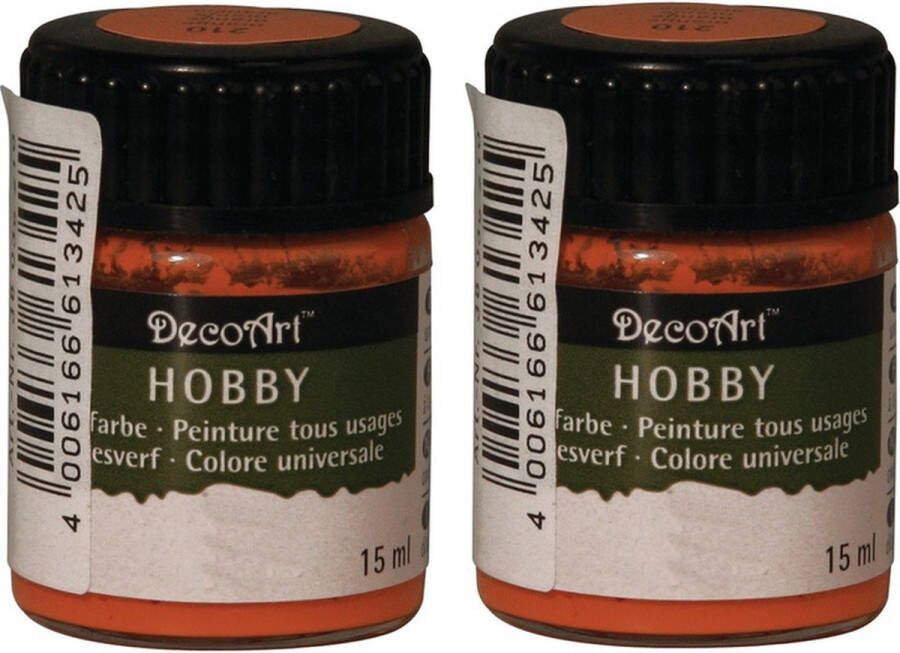 Rayher hobby materialen 2x Oranje acrylverf allesverf potjes 15 ml hobby knutselmateriaal Allesverf Waterverdunbaar Geschikt voor bijna alle ondergronden Hobby schilder materiaal