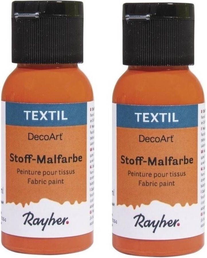 Rayher hobby materialen 2x Oranje textielverf flacons 34 ml Acryl stoffen verf