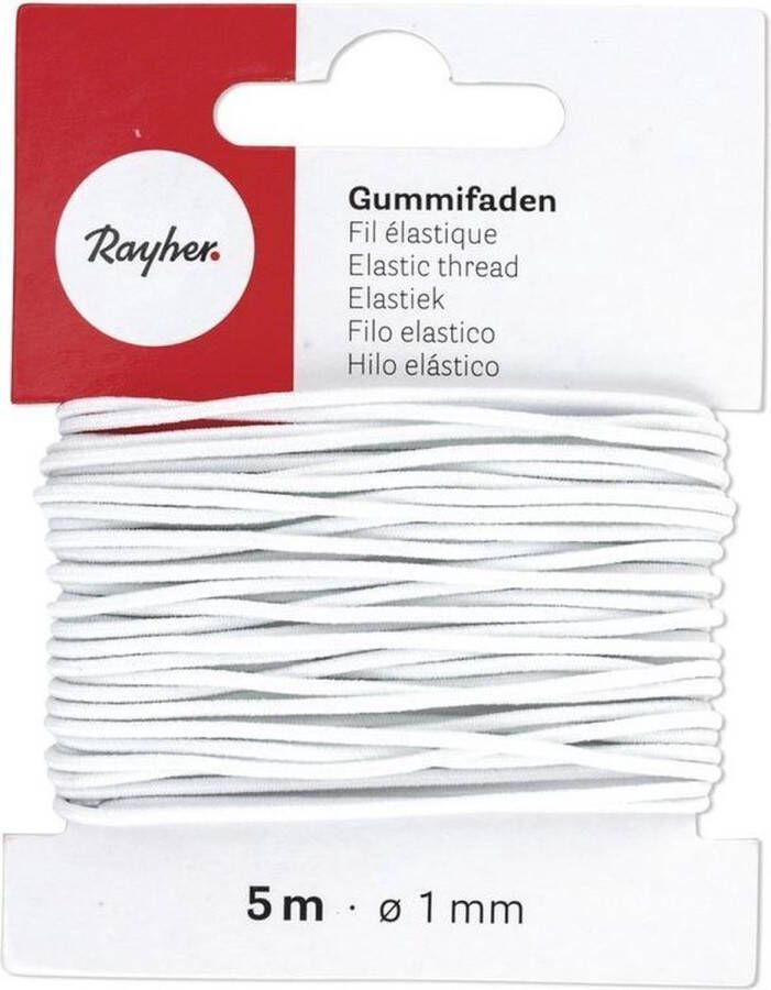 Rayher hobby materialen 2x Wit hobby band elastiek op rol van 5 meter breedte 1 mm Zelf kleding mondkapjes maken