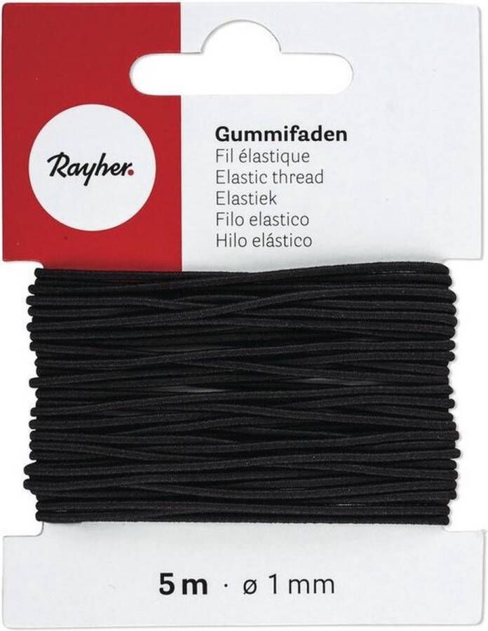 Rayher hobby materialen 2x Zwart hobby band elastiek op rol van 5 meter breedte 1 mm Zelf kleding mondkapjes maken
