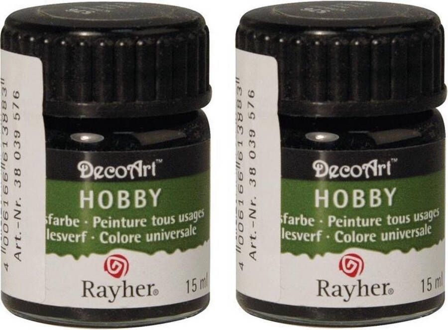 Rayher hobby materialen 2x Zwarte acrylverf allesverf potjes 15 ml hobby knutselmateriaal Allesverf Waterverdunbaar Geschikt voor bijna alle ondergronden Hobby schilder materiaal