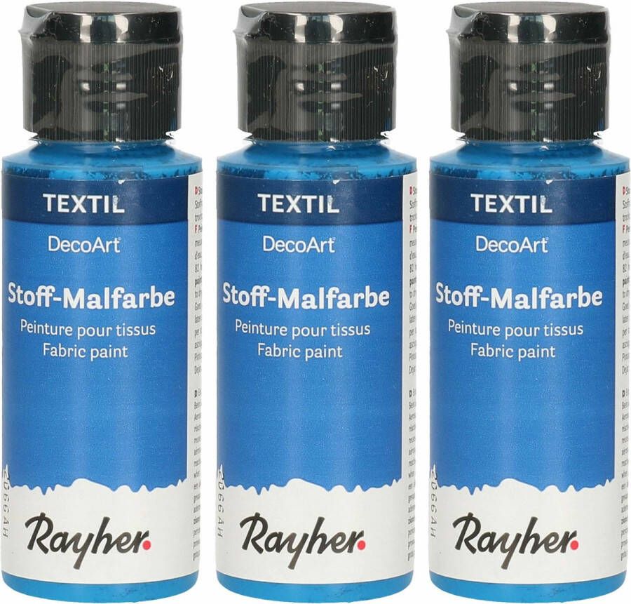 Rayher hobby materialen 3x Blauwe textielverf flacon 34 ml Acryl stoffen verf