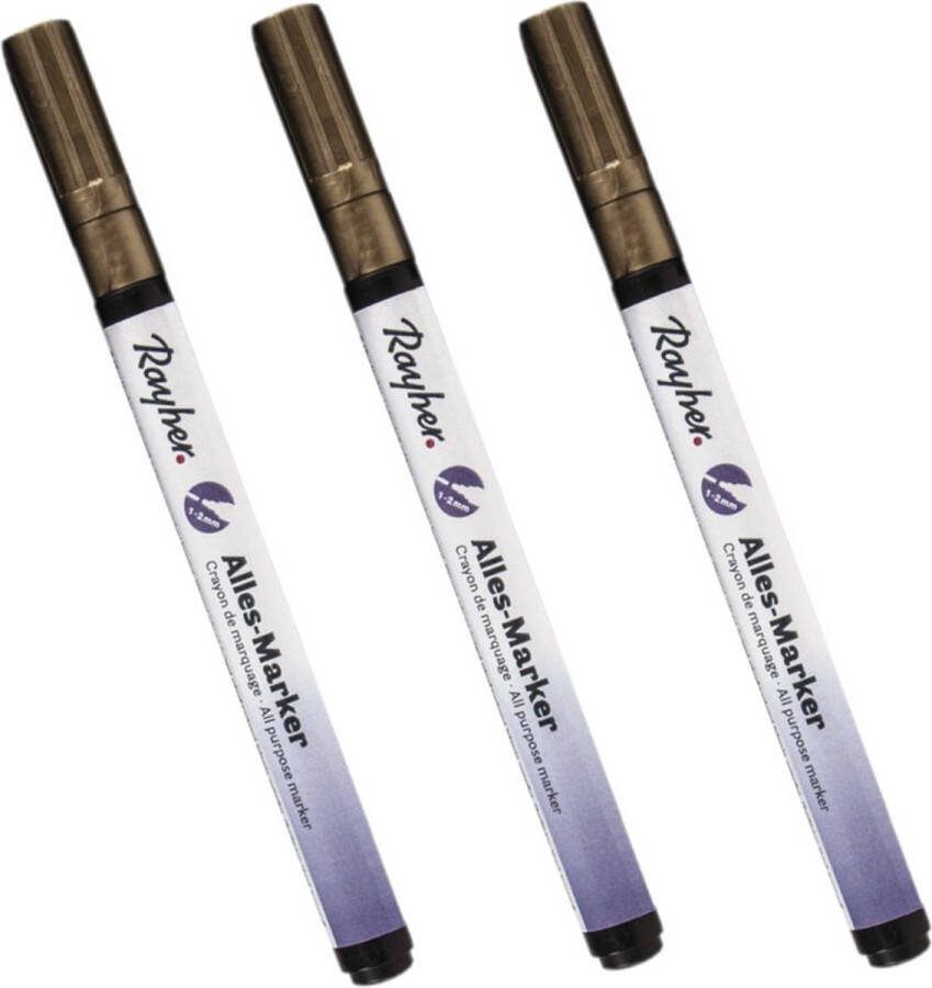 Rayher hobby materialen 3x stuks gouden marker stift met een fijne punt Stiften om mee te schrijven tekenen