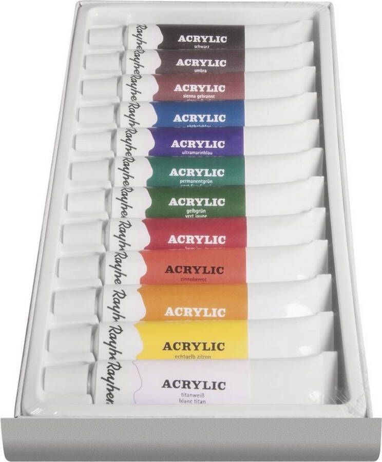 Rayher hobby materialen Acrylverf schilder set tubes 12 kleuren 12 ml