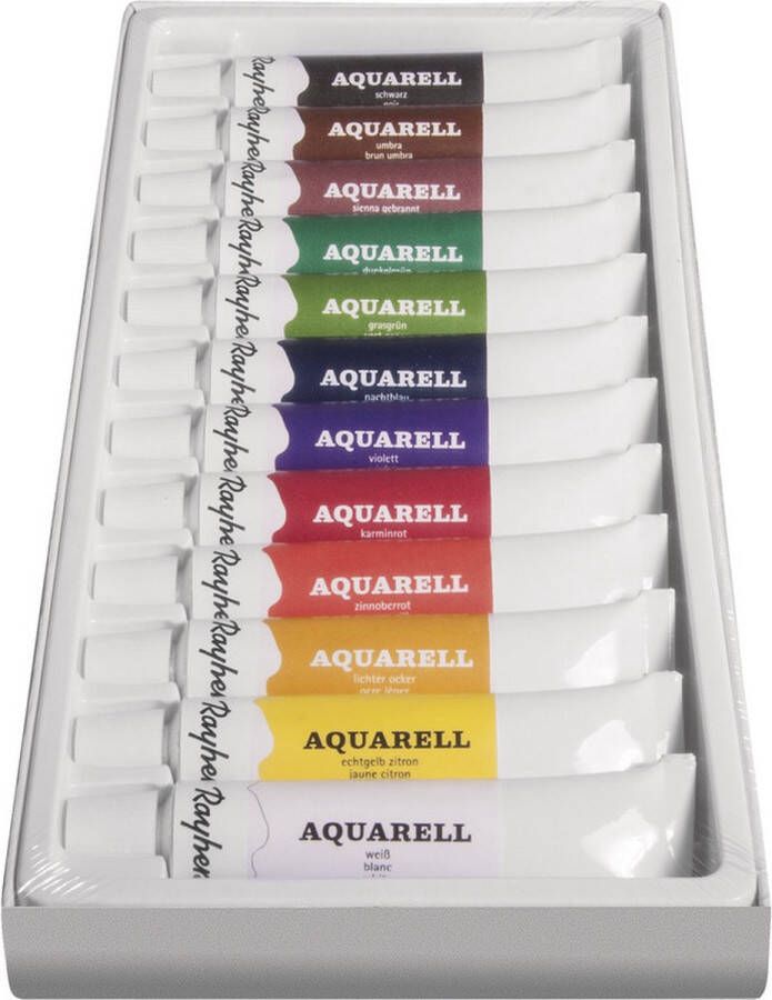 Rayher hobby materialen Aquarelverf waterverf schilder setje 12 kleuren tubes 12 ml Hobby knutselmateriaal creatief
