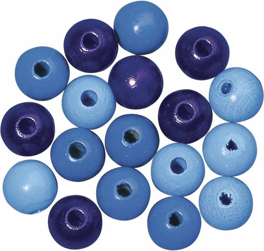 Rayher hobby materialen Gekleurde blauwe hobby kralen van hout 6mm 115x stuks DIY sieraden maken Kralen rijgen hobby materiaal
