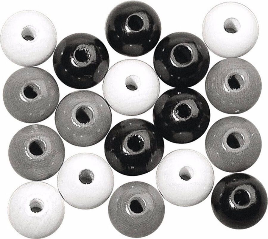 Rayher hobby materialen Gekleurde zwarte witte grijze hobby kralen van hout 6mm 115x stuks DIY sieraden maken Kralen rijgen hobby materiaal