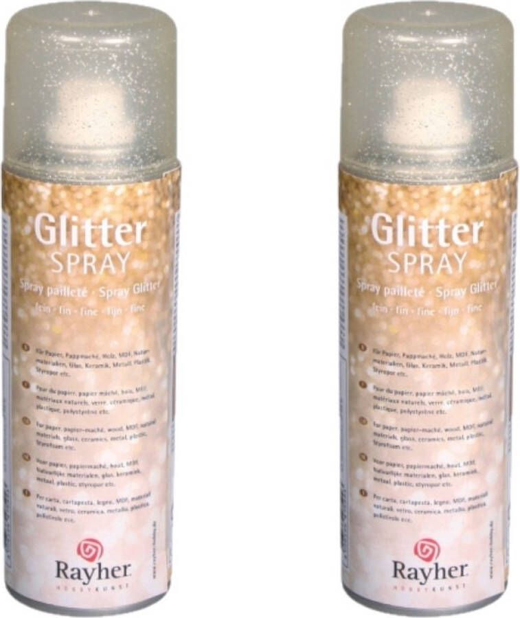 Rayher Hobby Set van 2x stuks glitter spray met gouden fijne glitters Hobbyverf