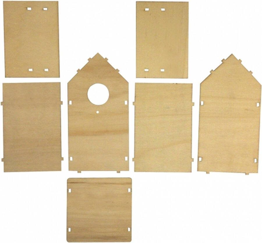 Rayher hobby materialen Set van 6x stuks vogelhuisje om zelf te bouwen Hout DHZ pakket