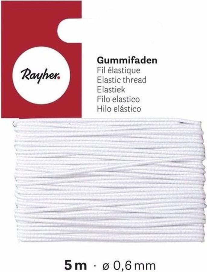 Rayher hobby materialen Wit hobby band elastiek op rol van 10 meter diameter 0.6 mm Zelf kleding mondkapjes maken