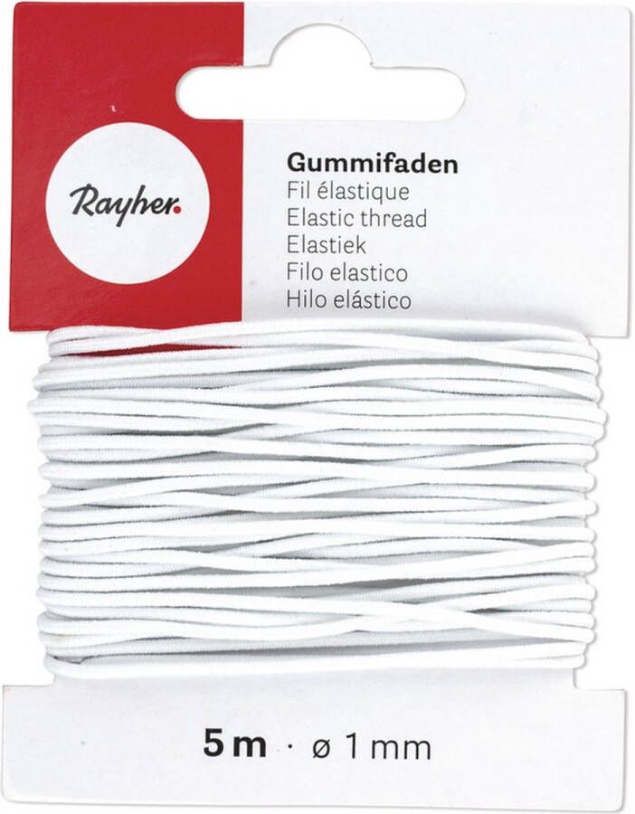 Rayher hobby materialen Wit hobby band elastiek op rol van 5 meter breedte 1 mm Zelf kleding mondkapjes maken