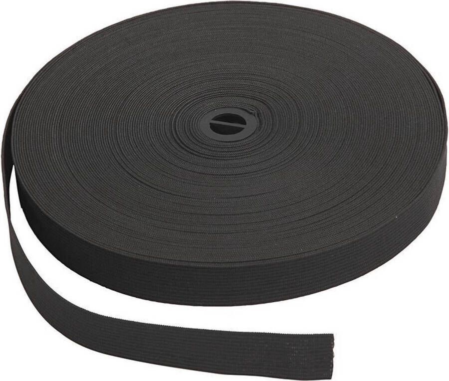 Rayher hobby materialen Zwart hobby band elastiek op rol van 25 meter breedte 20 mm Zelf kleding mondkapjes maken