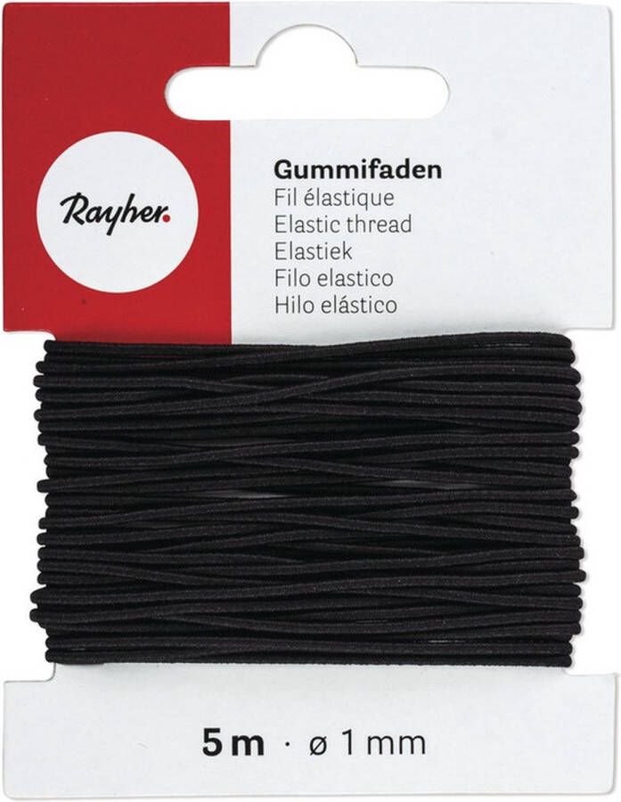 Rayher hobby materialen Zwart hobby band elastiek op rol van 5 meter breedte 1 mm Zelf kleding mondkapjes maken