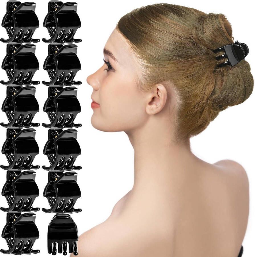 RC Roche 12 stuks haarspelden voor dames sterke grip 3 tanden haarklemmen voor meisjes hoogwaardige kunststof medium zwart
