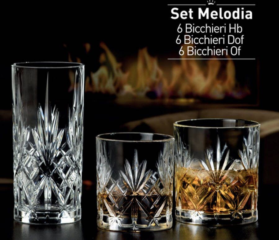 RCR Cristalleria Italiana RCR Crystal 18 delige tumbler set Melodia 6 long 36cl & 6 tumblers 34cl & 6 tumblers 24cl