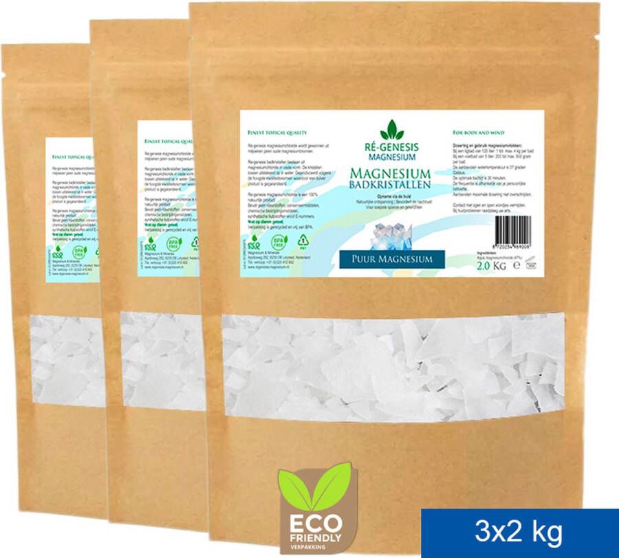 Ré-genesis Magnesium Badkristallen Vlokken 3x 2 kg Voordeel Set – Badmiddel Magnesium Badzout – Voetenbad Stazak Optimale magnesium opname Effectief bij huidproblemen