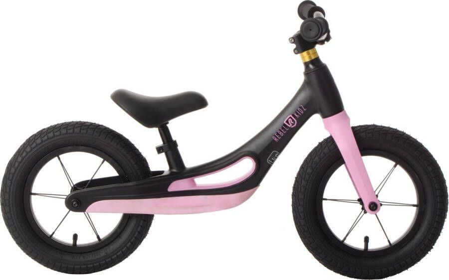 Rebel Kidz Loopfiets 12 Inch 2 t m 4 Jaar Rubberen Luchtbanden Zwart Roze