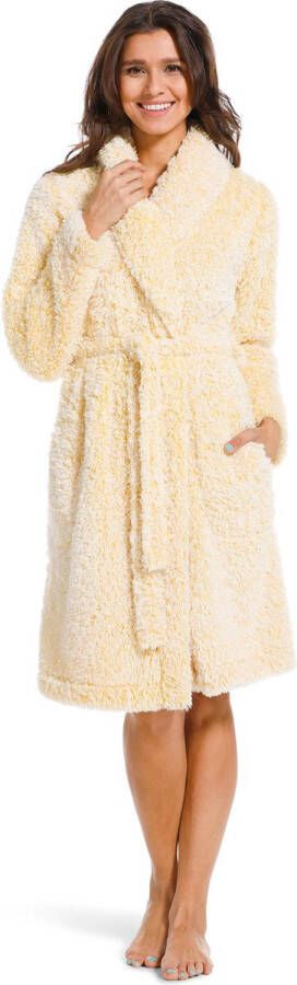 Rebelle Fluffy badjas dames – zachte badjas geel – warm & dik fleece – maat XL