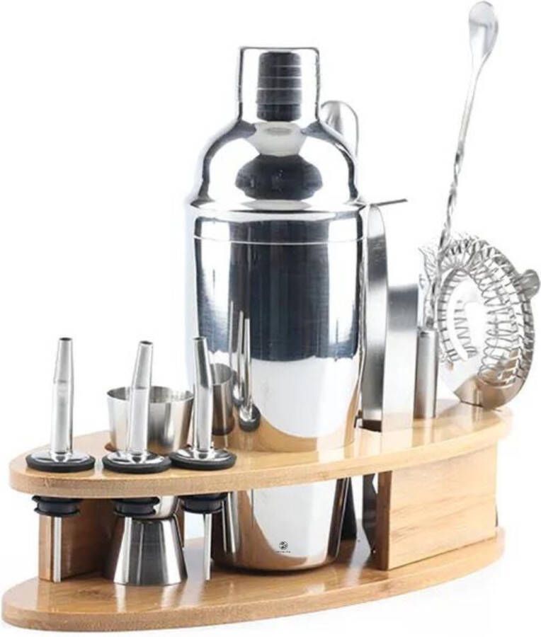 Recalma Cocktailset met Bamboe Standaard Inclusief Maatbeker & Zeef 12 Delige Cocktail Set Incl. Gratis NL Receptenboek