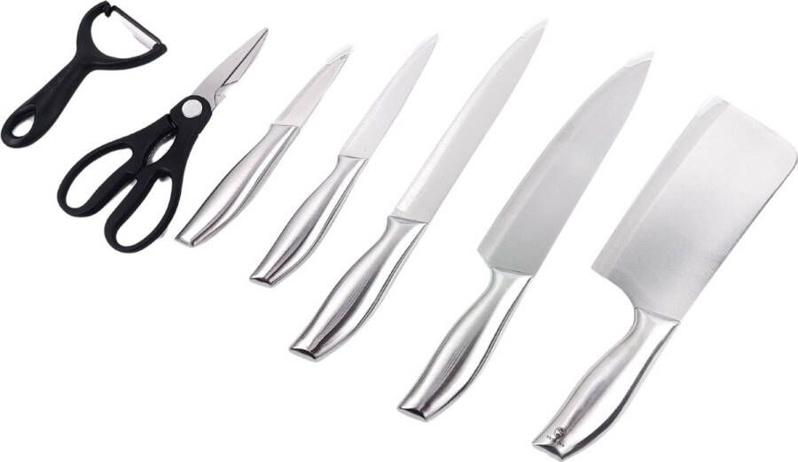 Recalma Messenset Keukenmessen 7 stuks – RVS – Koksmes – Hakmes Incl. Schaar en Aardappelschiller