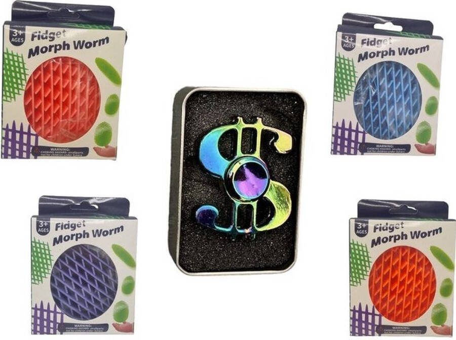Rechte-Rug Morf Worm Morf Rainbow Glow in the dark Fidget Toy Ontspanningsknijp Worm Morphing Ontspanningsspeelgoed 2 stuks totaal + Gift Fidget Spinner Metal Rainbow