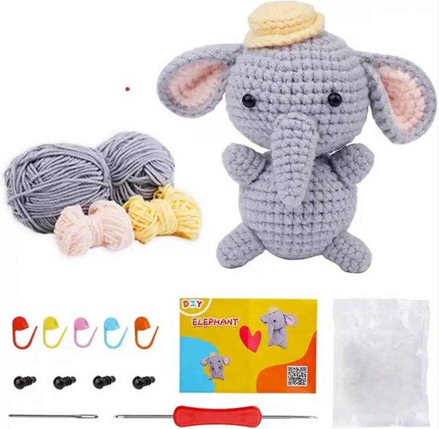 ReCiton Haken voor beginners Starters Haakpakket Olifant Haakpakketten knuffels Alles-in-1 Haakpakket Schattig olifantje Haken voor starters Haakpakketten voor volwassenen