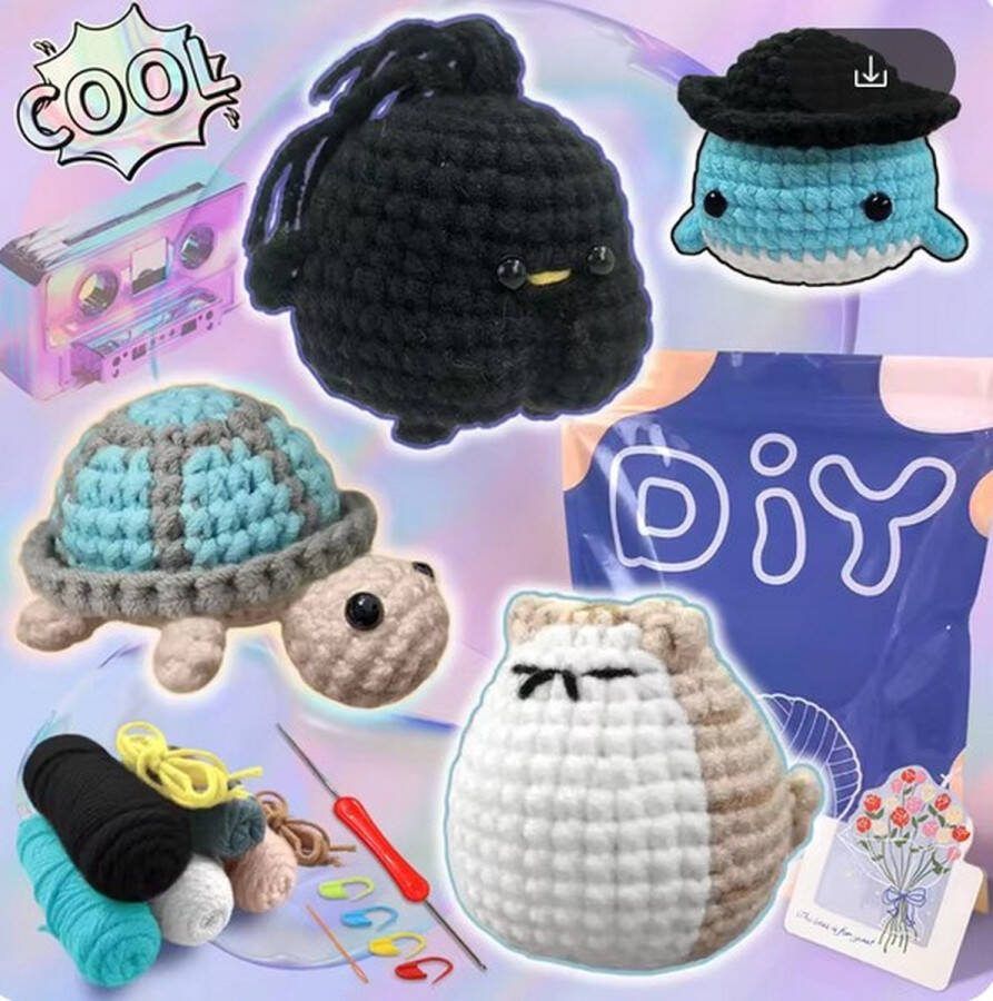 ReCiton haken voor beginners haakpakket schattige kat + schildpad + kuiken + walwis haken voor starters starterspakket haken