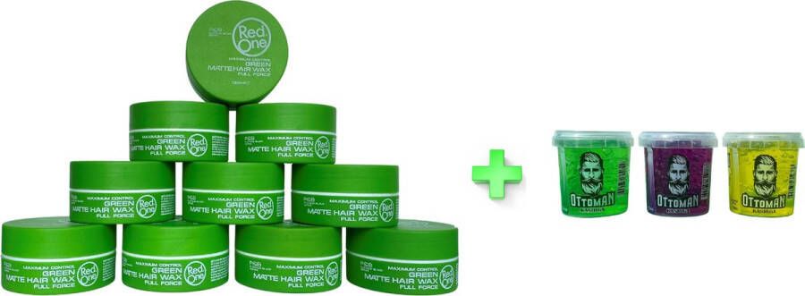 Red One 10-pack Voordeelbundel Green Matte Look 150ml + 3 stuks Topkwaliteit Ottoman Ultra Strong Hair Gel 150ml RedOne Extra voordelig Haargel Haarwax Natuurlijke Look Kapperskwaliteit